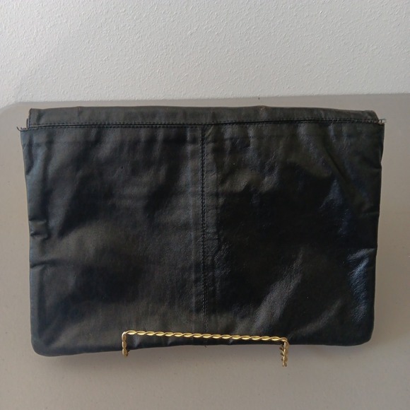 Joan‎ Harper Handbag Double Envelope Clutch Black Italian Leather Retro Goth VTG - Picture 3 of 13